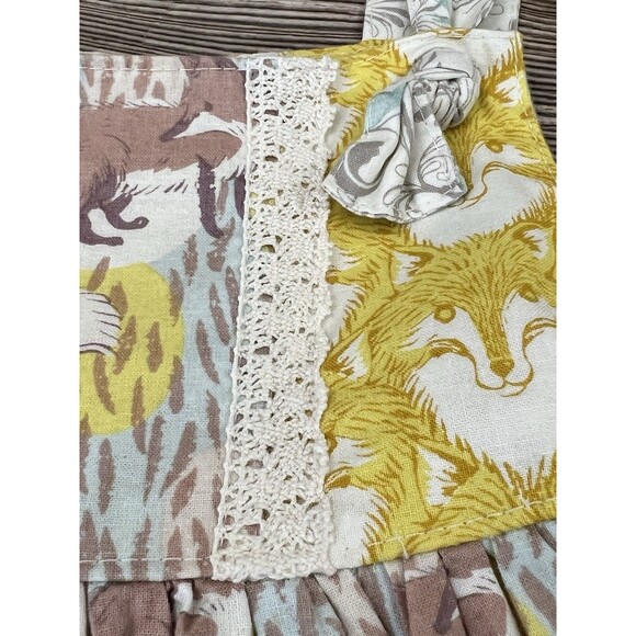 Knock Knock Girls Sleeveless Dress Size 4 Handmade USA Yellow Brown Fox Print - Picture 4 of 11